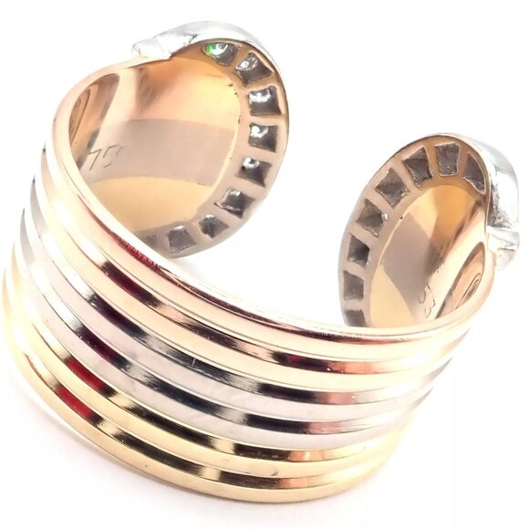 Authentic! Cartier Diamond Double C 18k Tri-Color Gold Band Ring Size 53 US 6.25 - Picture 3 of 11